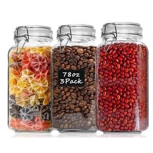 Storage Jars with Airtight Clamp Lids Glass Food 3 Pack Large Kitchen #125